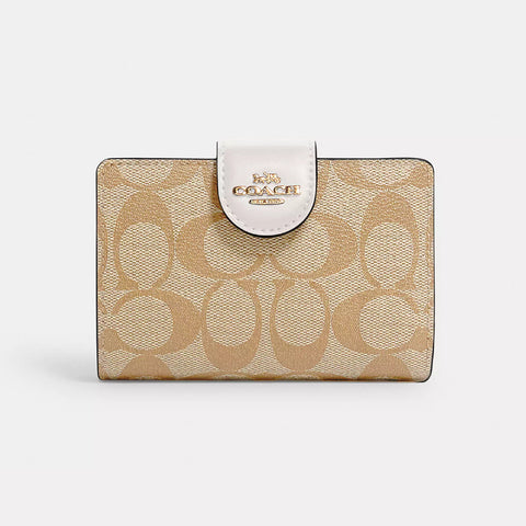 Coach Medium Corner Zip Wallet In Signature Canvas - Light Khaki/Ivory | Coach 經典印花兩摺真皮銀包 - Light Khaki/Ivory