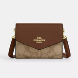 Coach Mini Envelope Wallet With Strap In Signature Canvas - Gold/Khaki Saddle 2 | Coach 經典印花真皮迷你信封型銀包/斜揹包 - Gold/Khaki Saddle 2