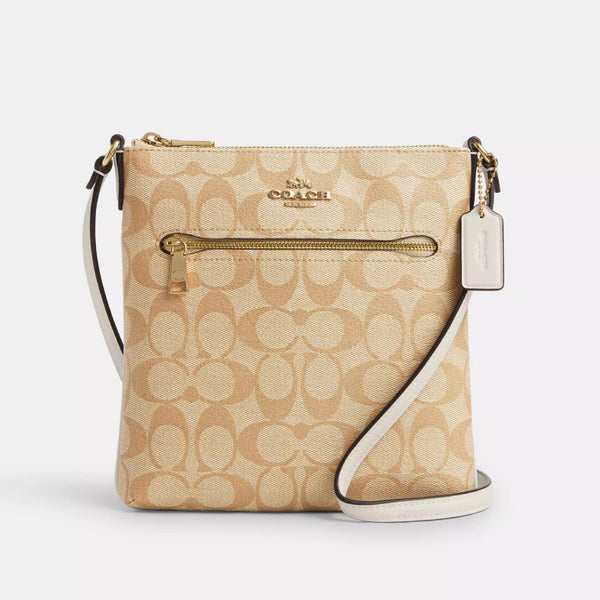 Coach Mini Rowan File Bag In Signature Canvas - Light Khaki Chalk | Coach 迷你真皮經典印花方形斜揹袋 - Light Khaki Chalk