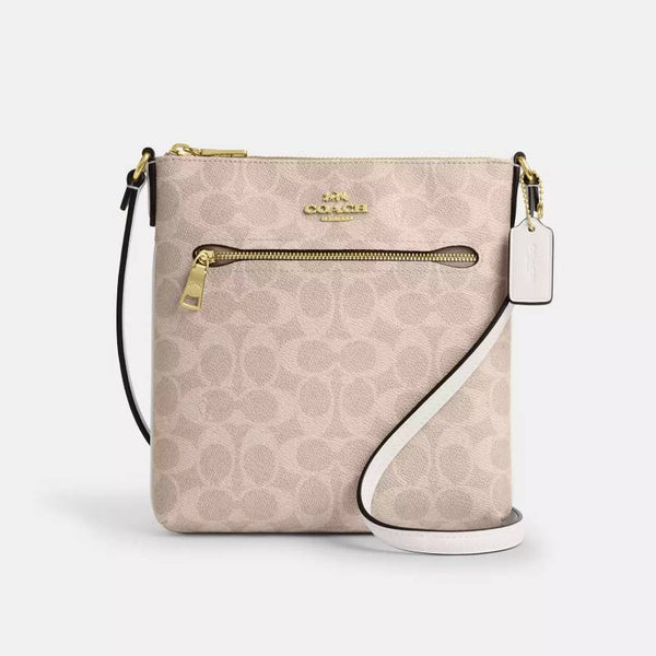 Coach Mini Rowan File Bag In Signature Canvas - Gold/Sand/Chalk | Coach 迷你真皮經典印花方形斜揹袋 - Gold/Sand/Chalk