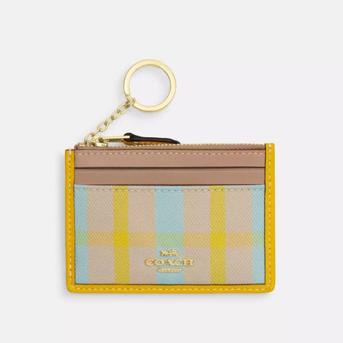 Coach Mini Skinny Id Case With Plaid Print - Im/Bright Maize Multi | Coach 格子提花卡片套／散紙包 - Im/Bright Maize Multi