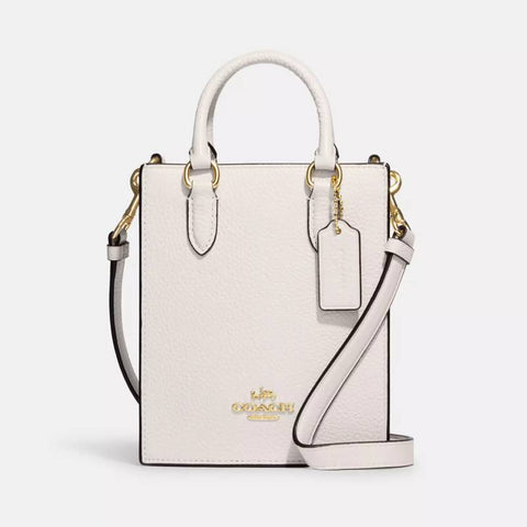 Coach Mini Tote Bag - Gold/Chalk | Coach 荔枝紋真皮迷你斜揹袋 - Gold/Chalk