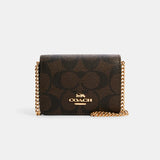 Coach Mini Wallet On A Chain - Gold/Brown Black | Coach 啡黑色十字紋真皮方形斜揹迷你銀包