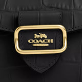 Coach Morgan Card Case On A Chain In Signature Canvas - Gold Black | Coach 鱷魚紋壓花真皮馬鞍包 - 黑色