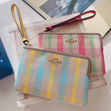 Coach Corner Zip Wristlet With Plaid Print - Gold/Pink Multi | Coach 格子緹花手拿包 - Gold/Pink Multi