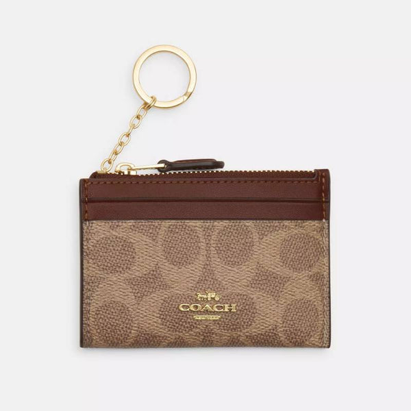 Coach Mini Skinny Id Case In Signature Canvas - Gold/Tan/Brown | Coach 經典印花真皮卡片套／散紙包 - Gold/Tan/Brown