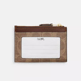 Coach Mini Skinny Id Case In Signature Canvas - Gold/Tan/Brown | Coach 經典印花真皮卡片套／散紙包 - Gold/Tan/Brown