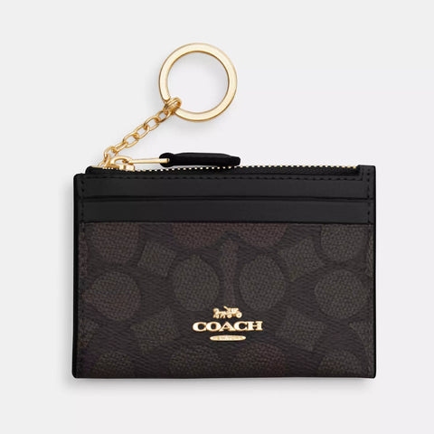 Coach Mini Skinny Cardholder・Gold/Walnut/Black | Coach 真皮卡片套／散紙包・Gold/Walnut/Black