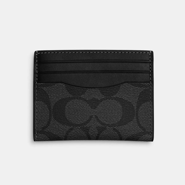 Coach Slim Id Card Case In Signature Canvas - Charcoal Black | Coach 薄身經典印花真皮卡套 - Charcoal Black