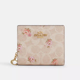 Coach Snap Wallet In Signature Canvas With Floral Print - Gold/Sand Multi | Coach 經典印花真皮短銀包 - Floral Print