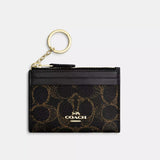 Coach Mini Skinny Id Case in Loved Signature Canvas - Gold/Brown | Coach 真皮卡片套／散紙包 - Gold/Brown