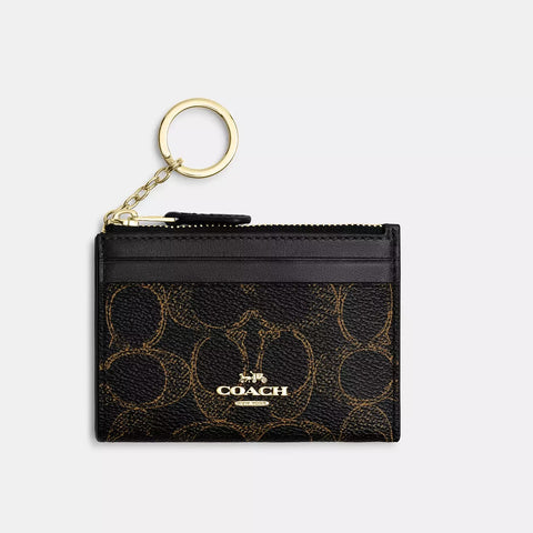 Coach Mini Skinny Id Case in Loved Signature Canvas - Gold/Brown | Coach 真皮卡片套／散紙包 - Gold/Brown