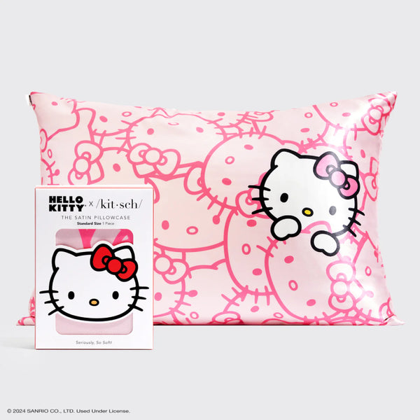 Hello Kitty x Kitsch Satin Pillowcase - Pink Hello Kitty Faces | Hello Kitty x Kitsch舒適睡眠枕頭套 - Pink Hello Kitty Faces