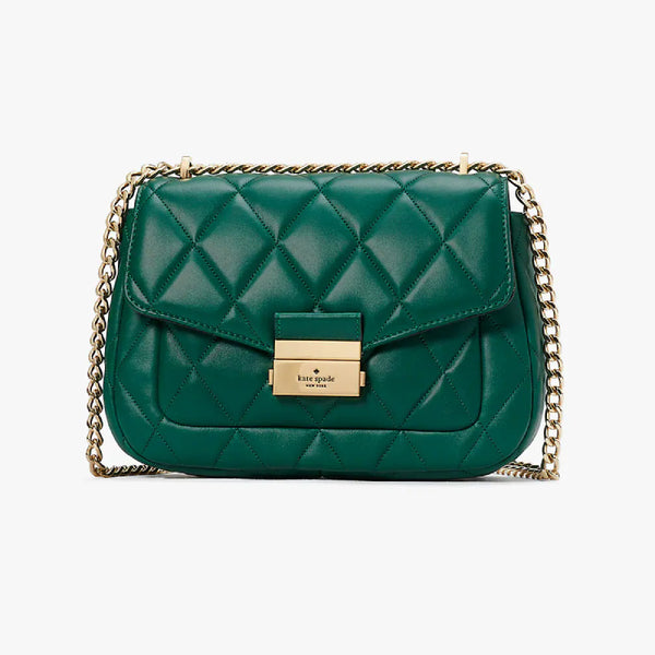 Kate Spade Carey Small Flap Shoulder Bag - Deep Jade | Kate Spade 真皮翻蓋格紋單肩包 - 翡翠綠色