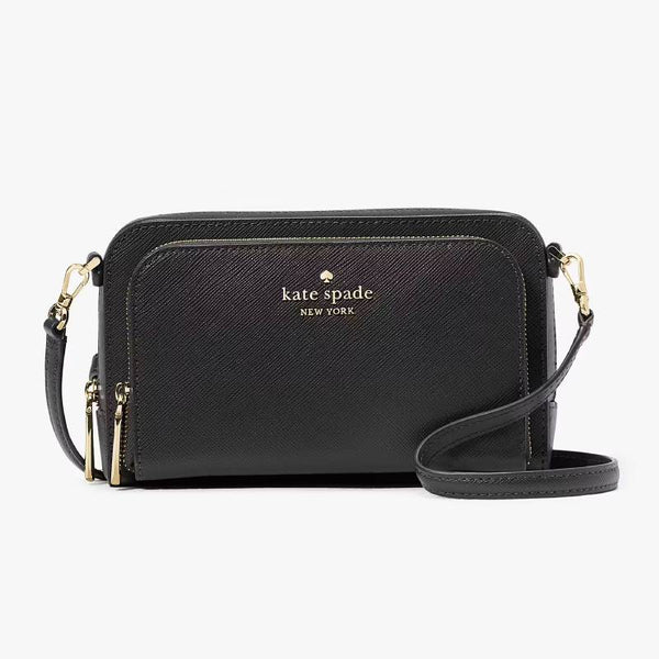 Kate Spade Staci Dual Zip Around Crossbody - Black | Kate Spade 十字斜紋真皮小方包 - Black