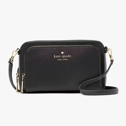 Kate Spade Staci Dual Zip Around Crossbody - Black | Kate Spade 十字斜紋真皮小方包 - Black