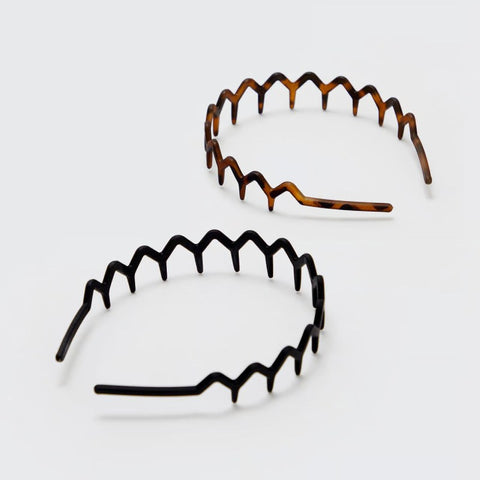 Recycled Plastic Zig Zag Headband 2pc - Black & Tort | 磨砂波浪形髮箍．黑啡色兩個裝