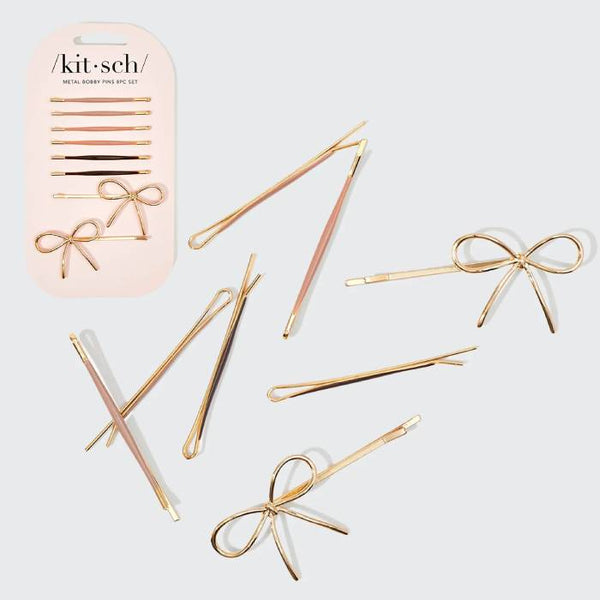 Metal Enamel Cloud & Bow Bobby Pins 8pc Set - Rosewood | 蝴蝶結一字夾八個裝 - Rosewood