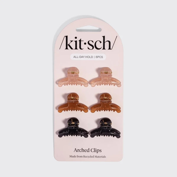 Kitsch Eco-Friendly Mini Arched Clips 6pc Set - Soft Pink, Mocha & Black | Kitsch 果凍感弧形迷你6件裝抓夾
