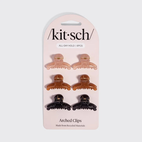 Kitsch Eco-Friendly Mini Arched Clips 6pc Set - Soft Pink, Mocha & Black | Kitsch 果凍感弧形迷你6件裝抓夾