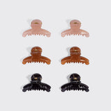 Kitsch Eco-Friendly Mini Arched Clips 6pc Set - Soft Pink, Mocha & Black | Kitsch 果凍感弧形迷你6件裝抓夾