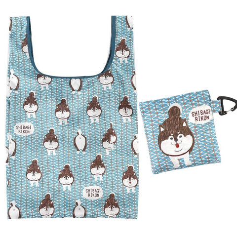 Kusuguru Foldable Shopping Bag / Eco Bag - Blue Shiba | Kusuguru可摺疊便攜環保袋 - 藍色柴犬