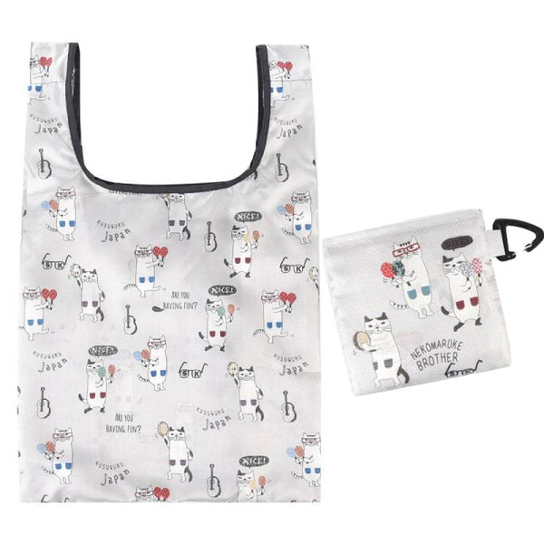 Kusuguru Foldable Shopping Bag / Eco Bag - Gray Eyewear Cat | Kusuguru可摺疊便攜環保袋 - 灰色眼鏡貓