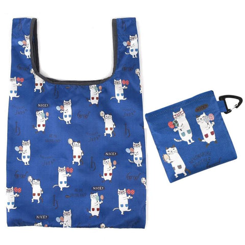 Kusuguru Foldable Shopping Bag/ Eco Bag - Blue Eyewear Cat | Kusuguru可摺疊便攜環保袋 - 藍色眼鏡貓