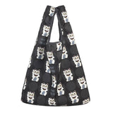 Kusuguru Foldable Shopping Bag/ Eco Bag - Black Maneki Cat | Kusuguru可摺疊便攜環保袋 - 黑色招財貓