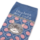 Kusuguru Cat Pattern Cotton Socks - Pink | Kusuguru純棉貓咪圖案提花襪子 - 粉紅色復古圓點