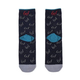 Kusuguru Eyewear Cat Pattern Cotton Socks - Dark Blue | Kusuguru純棉貓咪圖案刺繡襪子 - 深藍色眼鏡貓