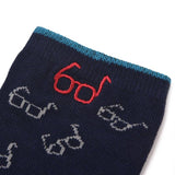 Kusuguru Eyewear Cat Pattern Cotton Socks - Dark Blue | Kusuguru純棉貓咪圖案刺繡襪子 - 深藍色眼鏡貓