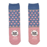 Kusuguru Cat Pattern Cotton Socks - Pink | Kusuguru純棉貓咪圖案提花襪子 - 粉紅色復古圓點