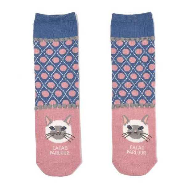 Kusuguru Cat Pattern Cotton Socks - Pink | Kusuguru純棉貓咪圖案提花襪子 - 粉紅色復古圓點