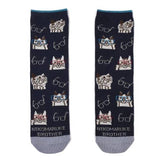 Kusuguru Eyewear Cat Pattern Cotton Socks - Dark Blue | Kusuguru純棉貓咪圖案刺繡襪子 - 深藍色眼鏡貓