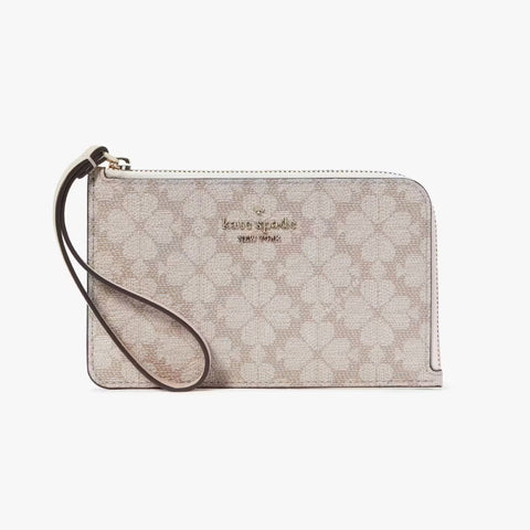 Kate Spade Lucy Small L-zip Wristlet - Dark Beige Multi | Kate Spade 經典Spade印花手拿包 - Dark Beige Multi