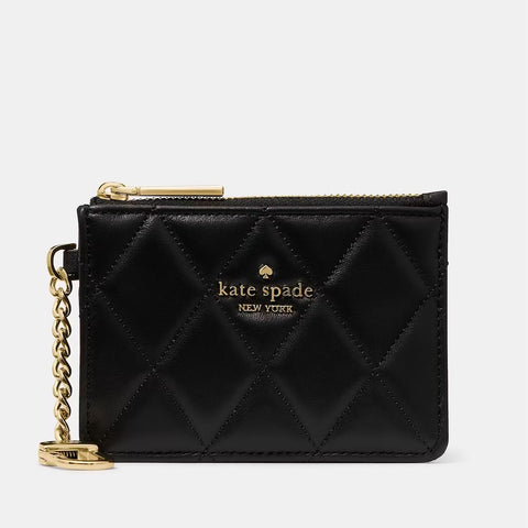 Kate Spade Quilted Key Ring Cardholder - Black | Kate Spade 菱格真皮鑰匙圈卡片套/散紙包 - 黑色