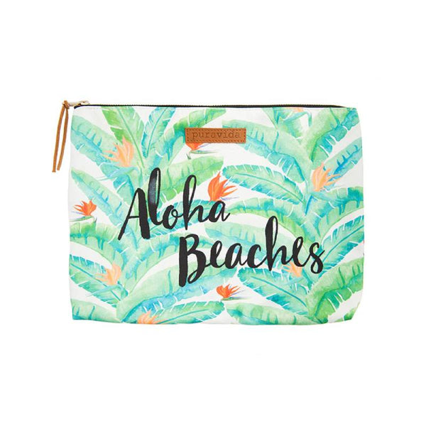 Pura Vida Aloha Beaches Clutch | Pura Vida文字印花防潑水拉鍊袋 - 綠色