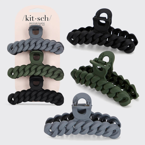 Chain Claw Clip 3pc Set - Black/Moss | 紐結髮夾．三個裝Black/Moss