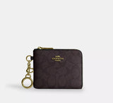 Coach Small Corner Zip Wallet In Signature Canvas - Walnut/Black | Coach 經典印花真皮匙扣拉鏈短銀包 - Walnut/Black