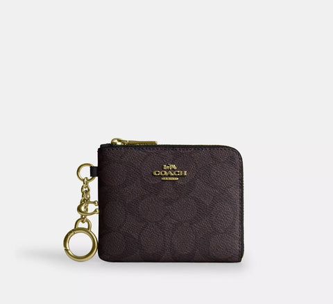 Coach Small Corner Zip Wallet In Signature Canvas - Walnut/Black | Coach 經典印花真皮匙扣拉鏈短銀包 - Walnut/Black