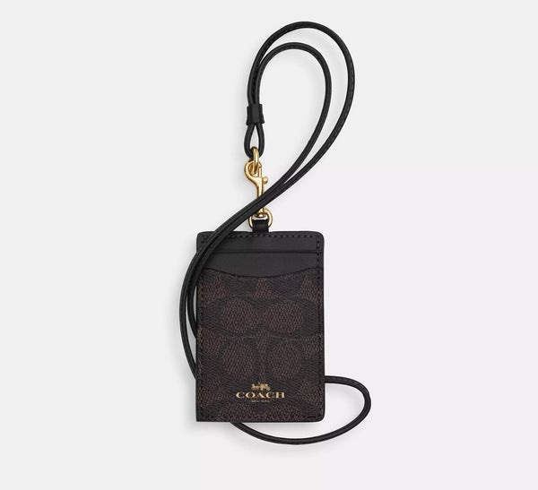 Coach ID Lanyard In Signature Canvas - Walnut/Black | Coach 真皮掛頸證卡套 - Walnut/Black (Copy)