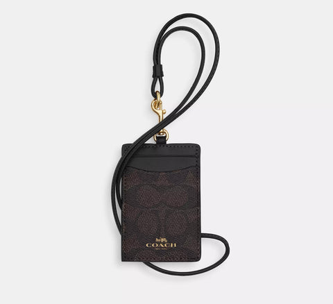 Coach ID Lanyard In Signature Canvas - Walnut/Black | Coach 真皮掛頸證卡套 - Walnut/Black (Copy)