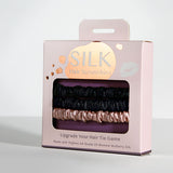 Mulberry Silk Skinny Scrunchies．Black & Blush | 真絲髮圈組．Black & Blush
