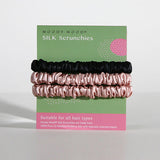 Mulberry Silk Skinny Scrunchies．Blush & Black | 真絲髮圈組．Blush & Black