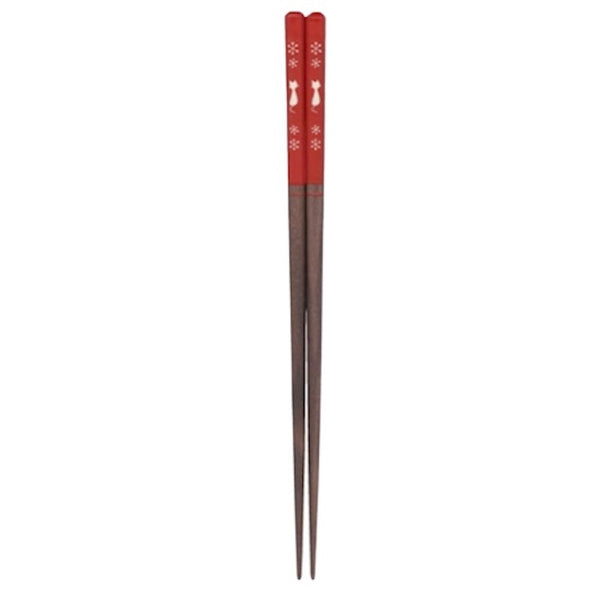 Japan Natural Wood Cat Chopsticks - Red | 日本製天然木雪花貓筷子 - Red