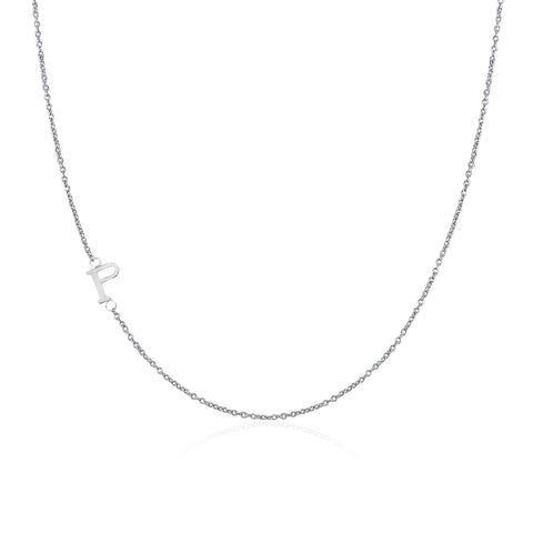 925 Sterling Silver Sideway Letter P Necklace (18k white gold plating) | .925純銀鍍18K金P字母項鍊