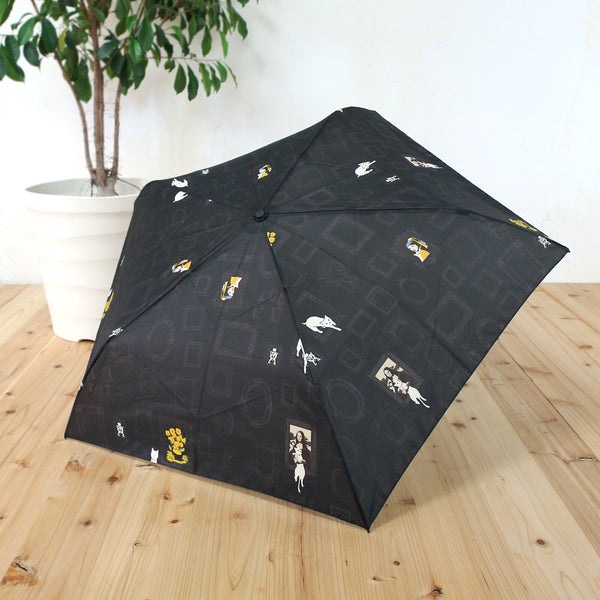 Mikuni Lightweight Folding Umbrella．Museum Cat (Black) | Mikuni 日本輕量晴雨兼用 防風迷你藝術館貓雨傘 (黑色)