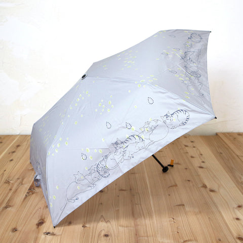 Mikuni Folding Umbrella - Raindrops Cat Gray | Mikuni晴雨兼用超輕量雨傘 - 水彩雨點貓灰色