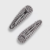 Mini Rhinestone Bobby Pins Set Of 2 - Hematite | 黑色水鑽迷你髮夾（兩個裝）